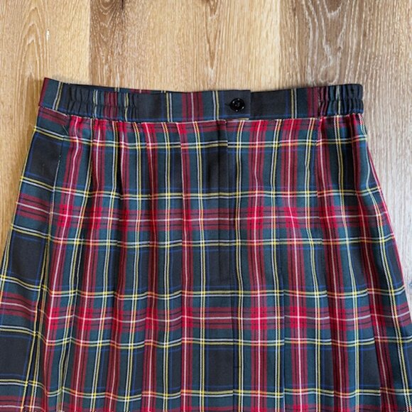 Womens Vintage Plaid Pleated Midi Skirt Dark Academia Old Money University - Picture 5 of 12